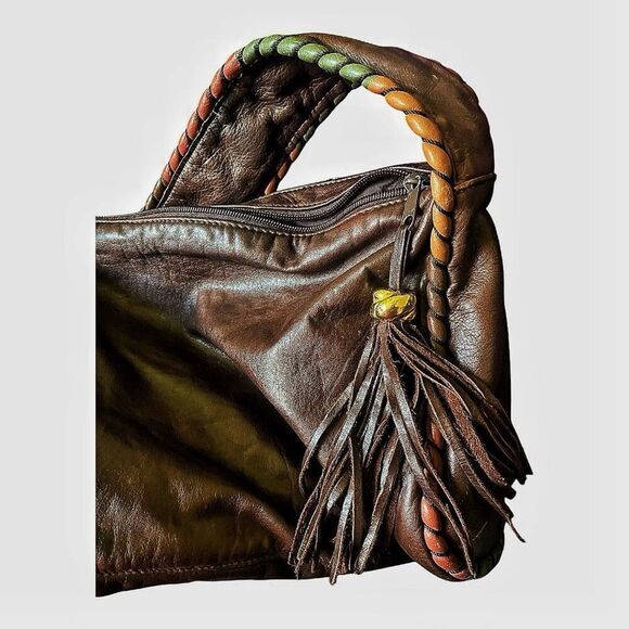 Vintage Sura Boho Chocolate Brown Leather Shoulder Bag - Picture 10 of 11